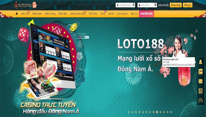 alt text: Giao diện nhà cái Loto188 với tông màu đen, xanh và trắng hài hòa, dễ nhìn