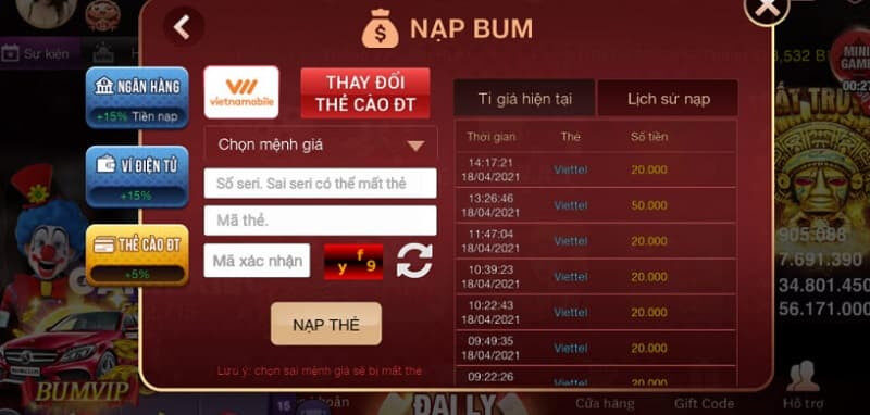 alt text: Hướng dẫn nạp tiền Bum66 Club