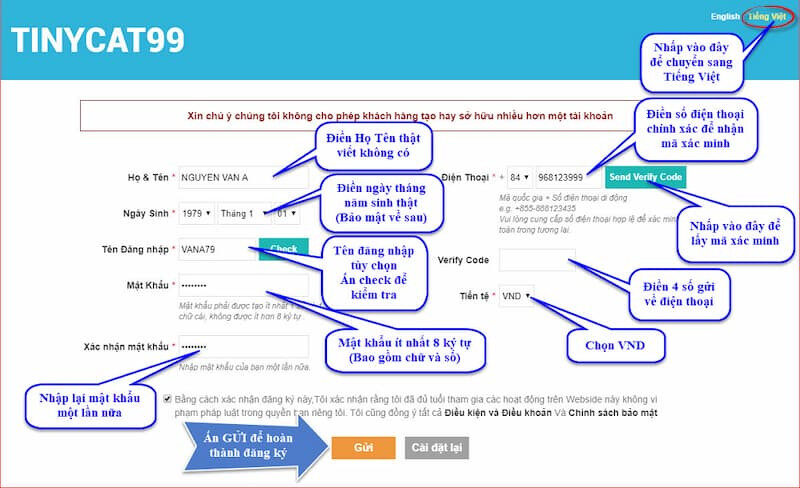 Hướng dẫn đăng ký nhà cái Tinycat99